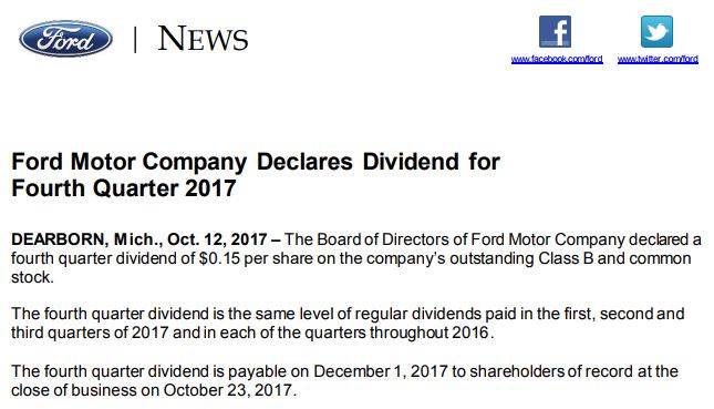 Dividend Announcement Ford