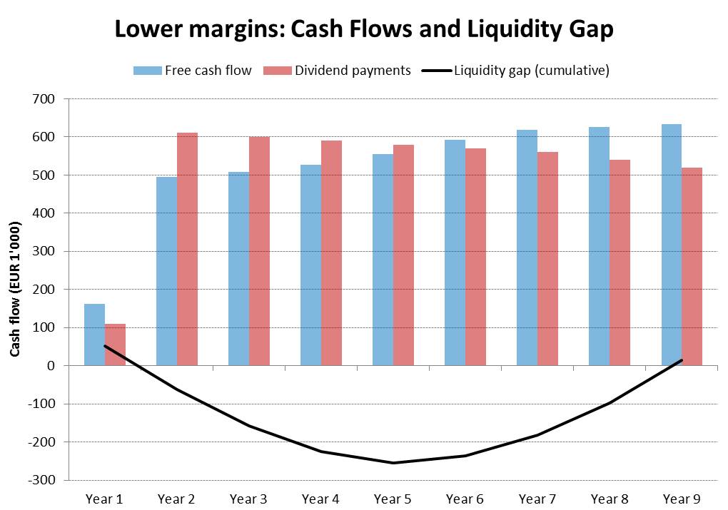 Clean Water cash flows and liquidity gap: Lower margins